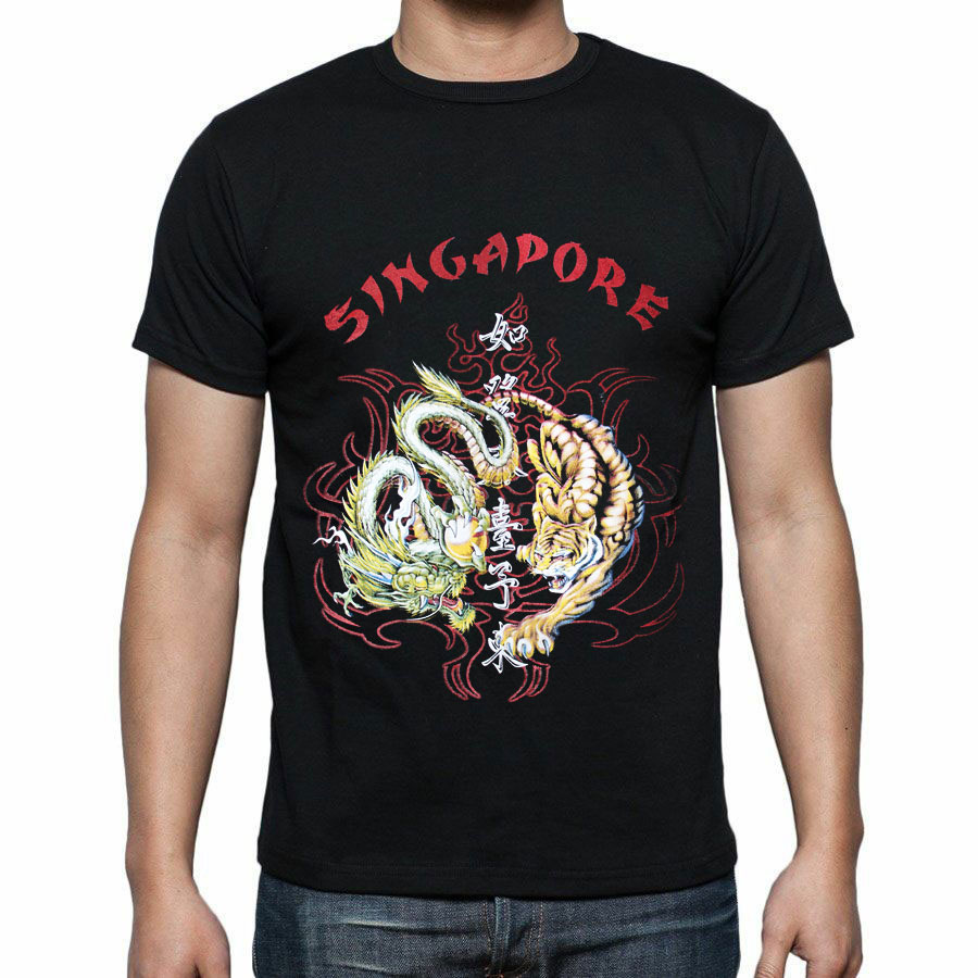Singapore Souvenir T Shirt Singapore Chinese Dragon Tiger Yin Yang